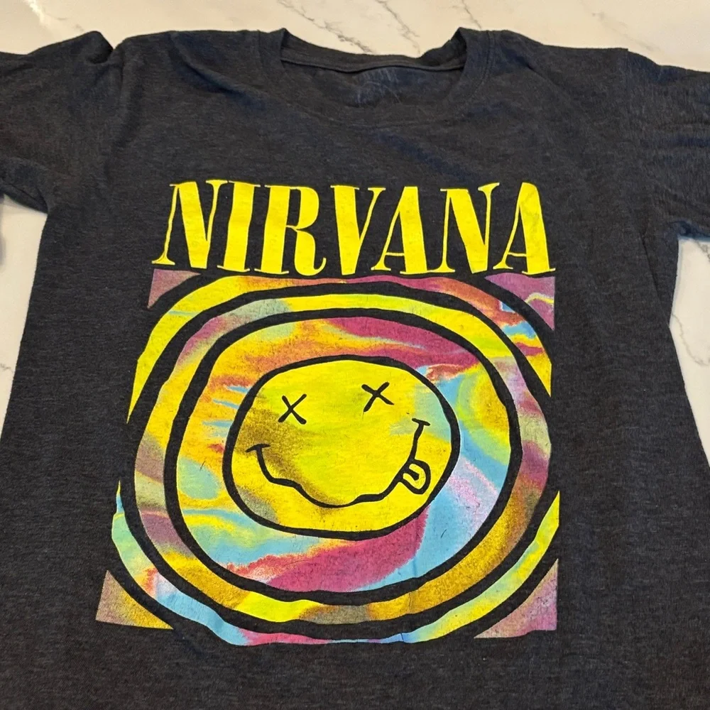 NIRVANA Colorful Graphic Tees in Gray